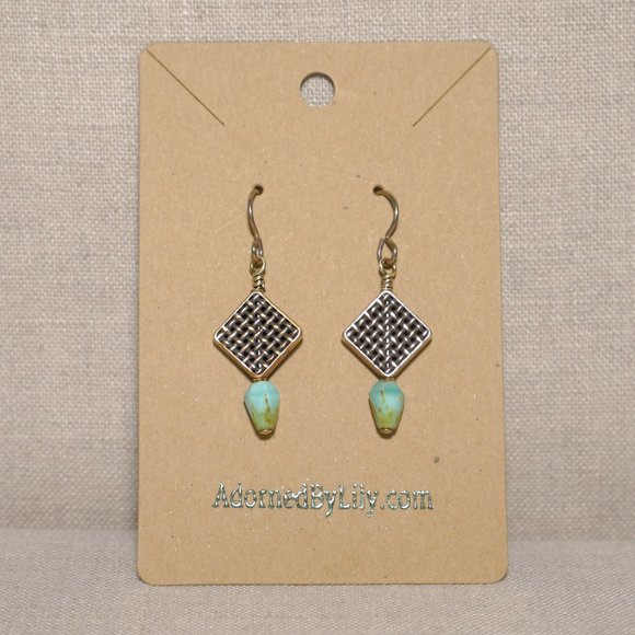 Hand Crafted Handmade Earrings Woven Copper Beads Aqua Czech Glass Beads - Picture 2 of 5